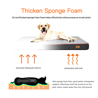 Large Orthopedic Dog Bed Kennel Memory Foam Waterproof Pet Bed with Removable Washable Cover Nonskid Bottom Joint Relief